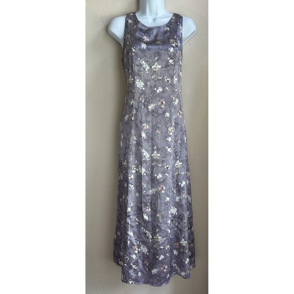 Vintage Y2K 90s Bentley Midi Maxi Tank Slip Dress 7 8 Floral Satin Fairy‎ Grunge